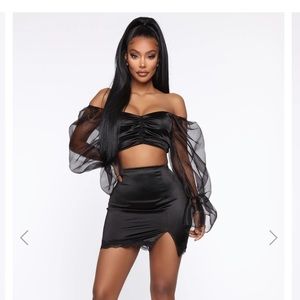 FashionNova “Out With My Girls Satin Skirt Set”